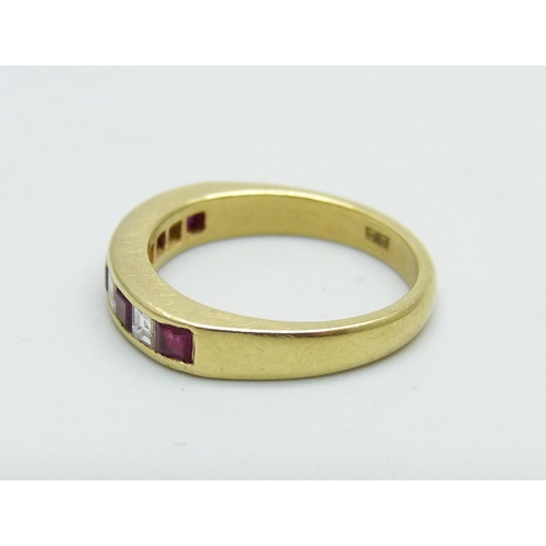 1169 - An 18ct gold, ruby and diamond ring, 3.3g, I