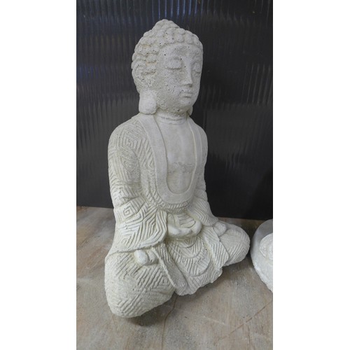 2096 - Two stone effect concrete Buddha ornaments