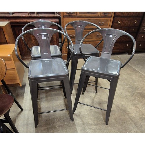 65 - A set of four Tolix style grey metal bar stools