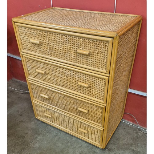 90 - An Italian style bamboo and rattan chest of drawers