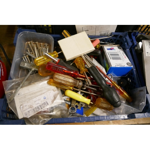 2322 - 5 large and 5 small boxes of assorted hand tools and other items including screwdrivers, saws, trowe... 