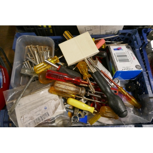 2322 - 5 large and 5 small boxes of assorted hand tools and other items including screwdrivers, saws, trowe... 