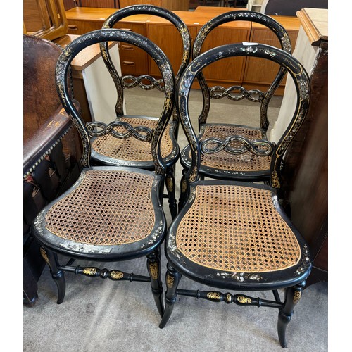 116 - A set of four Victorian ebonised papier mache and mother of pearl inlaid chairs