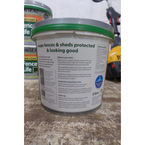 2183 - Four 5 litre tubs of Ronseal Forest green one coat fence life fence and shed protection paint