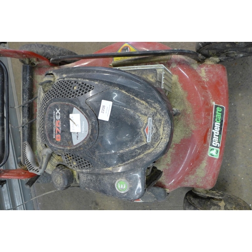 2208 - Two petrol lawn mowers- A Garden Care LM56SP with 150cc Briggs and Stratton 675EX engine and collect... 