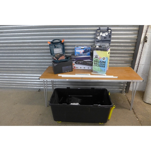 2245 - A Large black storage box with assorted power tools including a Supatool PP710 240v 710w power plane... 