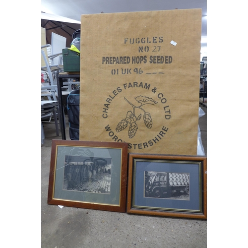 2255 - A collection of brewery memorabilia including framed prints and a large Charles Faram & Co LTD canva... 