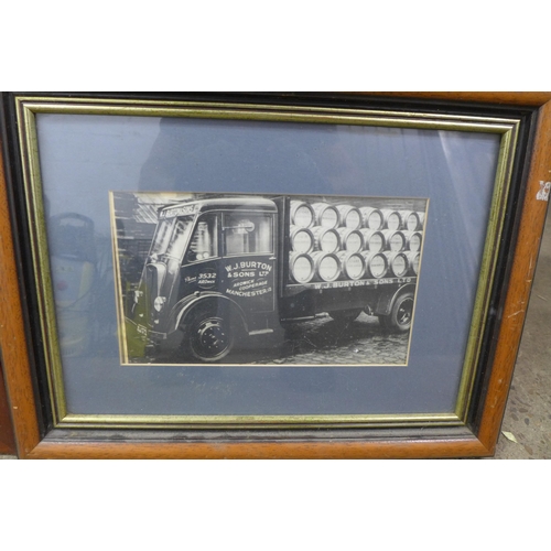 2255 - A collection of brewery memorabilia including framed prints and a large Charles Faram & Co LTD canva... 