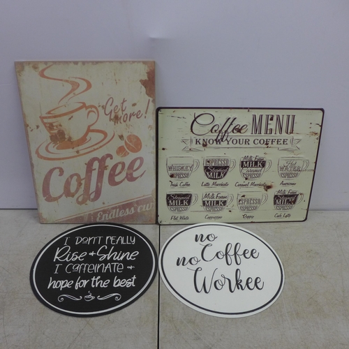 2079A - 4 coffee related signs - 3 metal and one print on board
