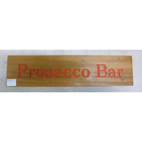 2092 - 3 wooden bar signs including Gin Bar, Prosecco Bar and Champagne Bar