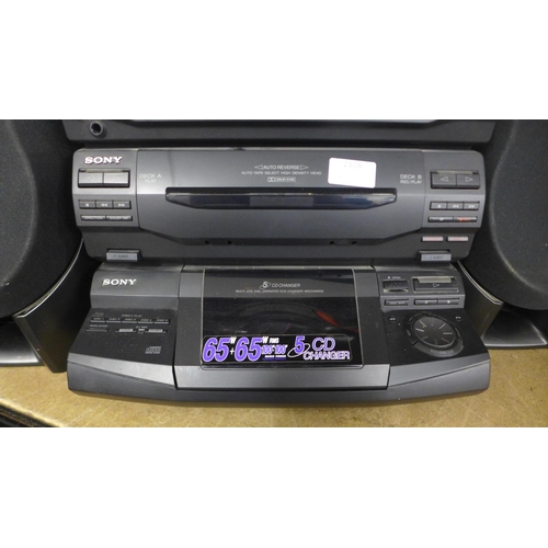 2108 - A Sony XB3 5 CD fully remote-controlled hi-fi stereo system including servo-controlled turntable rec... 