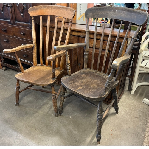 252 - Two Victorian elm and beech farmhouse armchairs