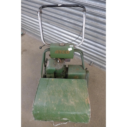 2212 - A vintage Atco petrol driven rotary lawn mower with 2 plastic 5 ltr fuel cans