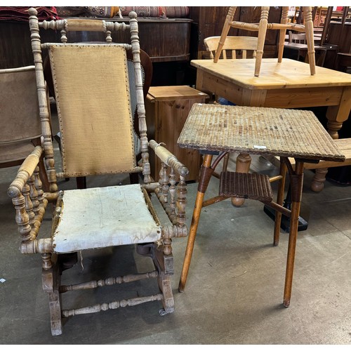 238 - An American beech rocking chair and a wicker table