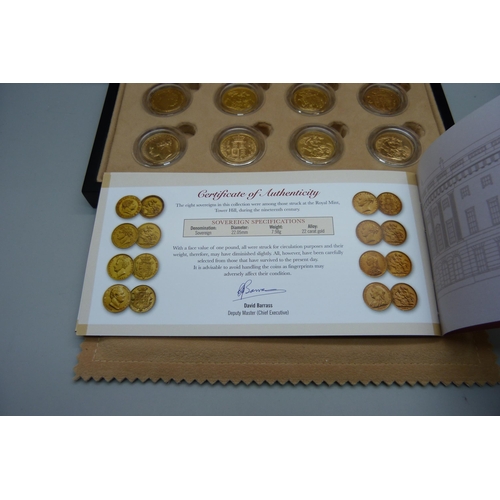 1018 - A Royal Mint, The 19th Century Gold Sovereign Collection, eight coins, 1820, 1822, 1826, 1832, 1880,... 