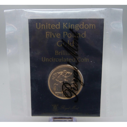 1021 - A Royal Mint UK five pound gold brilliant uncirculated coin, Collectors Edition 1984