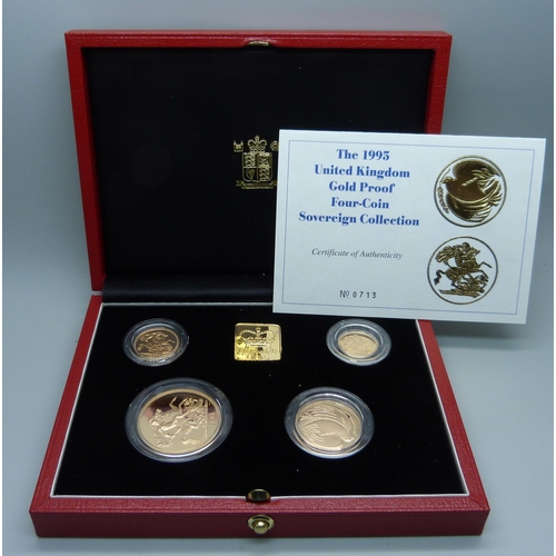 1022 - A Royal Mint The 1995 UK Gold Proof Four-Coin Sovereign Collection, No. 0713