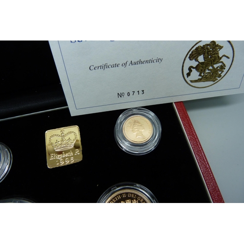 1022 - A Royal Mint The 1995 UK Gold Proof Four-Coin Sovereign Collection, No. 0713