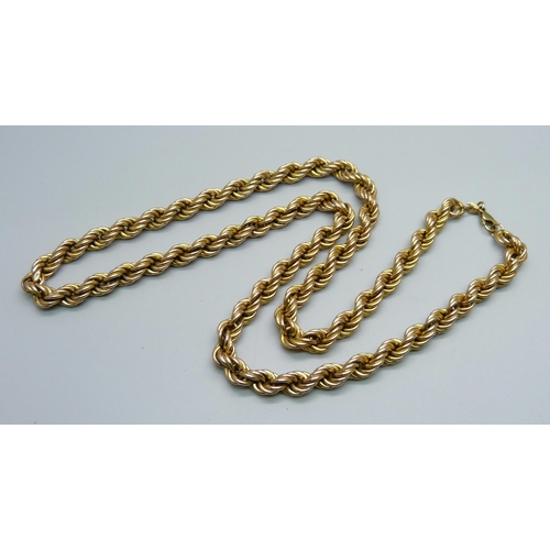 1025 - A 9ct gold rope chain necklace, 26.3g, 60cm