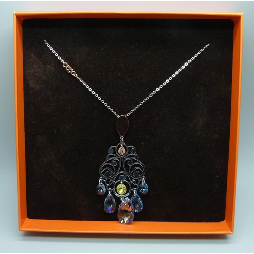 1042 - A silver Boccadamo pendant on chain with coloured stones