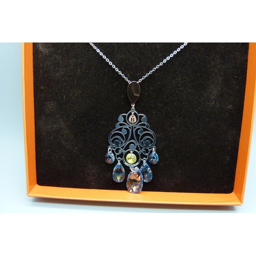 1042 - A silver Boccadamo pendant on chain with coloured stones