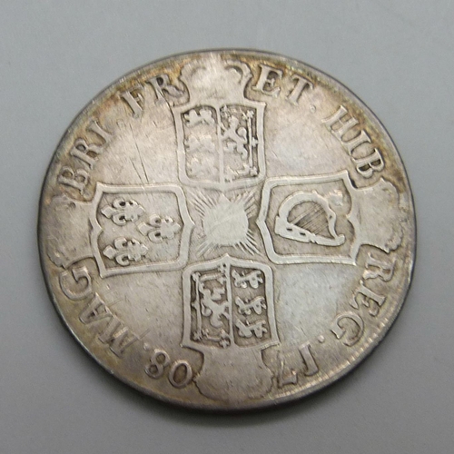 1069 - A Queen Anne 1708 silver crown, 'E', 29.1g, 1707-1708, minted two years