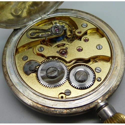 1080 - A 0.925 silver full-hunter pocket watch, lacking loop