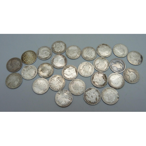 1082 - Twenty-six Victorian 3d coins