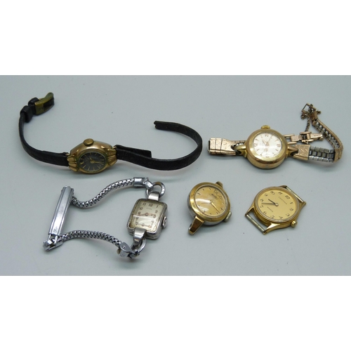 1093 - Five lady's wristwatches Mido Multifort, Certina quartz, Junghans, Cyma (engraved on the back) and E... 