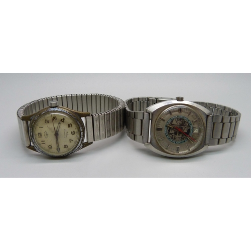 1094 - An Ernest Borel miners wristwatch, the case back with inscription dated 1977 and a Rotary 17 jewel w... 