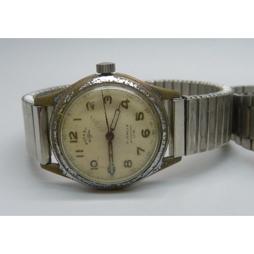 1094 - An Ernest Borel miners wristwatch, the case back with inscription dated 1977 and a Rotary 17 jewel w... 