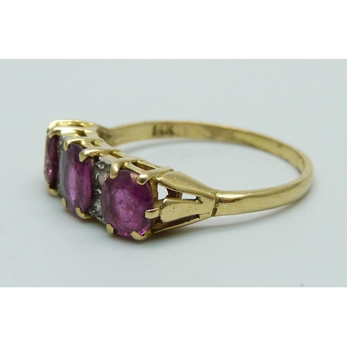 A ruby and diamond ring, marked 14K, 3.3g, S