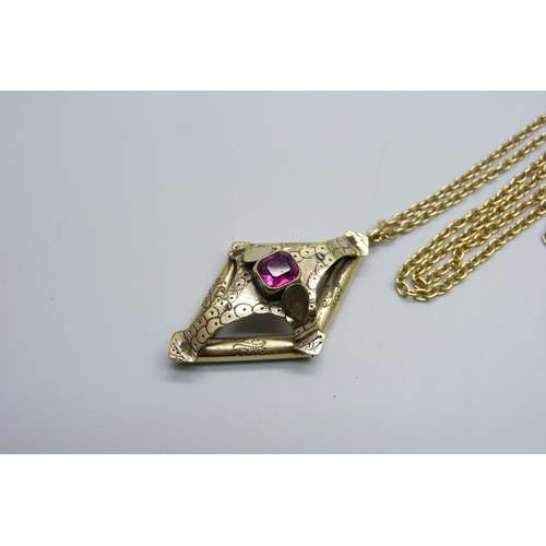 1109 - A Victorian pendant on a chain, (adapted from a brooch)