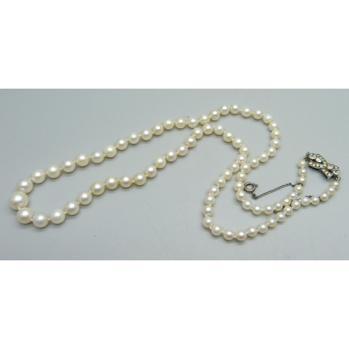 1117 - A silver mounted cultured pearl necklace