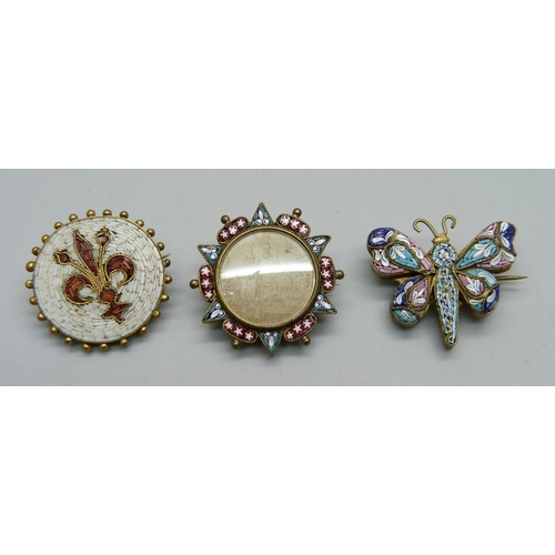 1132 - Three Victorian micro mosaic brooches