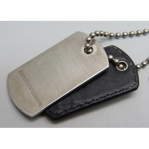 1135 - An Emporio Armani sterling silver dog tag neck chain, 37g