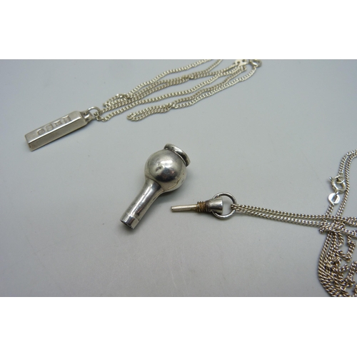 1137 - A silver ingot pendant and chain and a silver scent bottle and chain