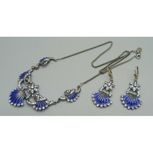 1144 - A Dutch silver, enamel and paste necklace and earrings