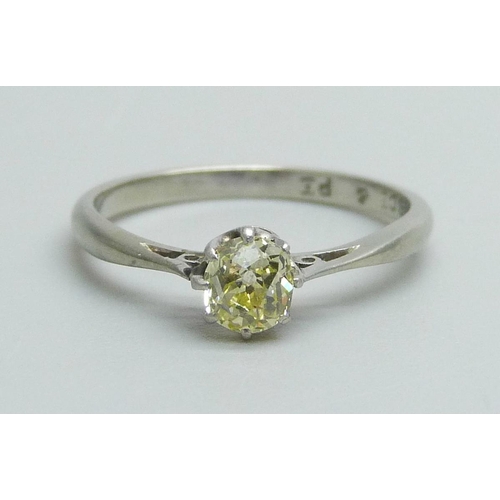 1159 - An 18ct gold and platinum set diamond solitaire ring, approximately 0.25-3.0ct weight, 1.5g, I/J