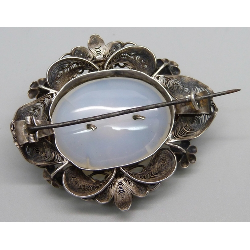 1177 - A Victorian silver filigree brooch, 55mm wide