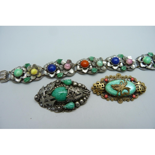 1179 - Two  vintage Neiger Brothers Czechoslovakian brooches and a bracelet, not signed