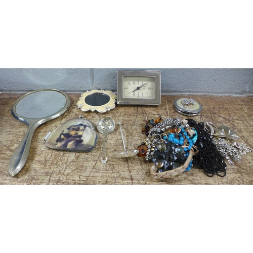 1186 - A collection of assorted costume jewellery, hand mirror and clock **PLEASE NOTE THIS LOT IS NOT ELIG... 