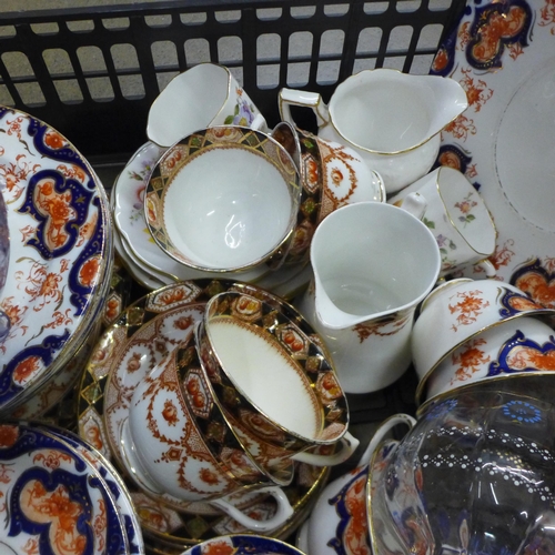 1190 - A Royal Crown Derby posies part tea set (7 items), together with two other sets, a glass jug and a d... 