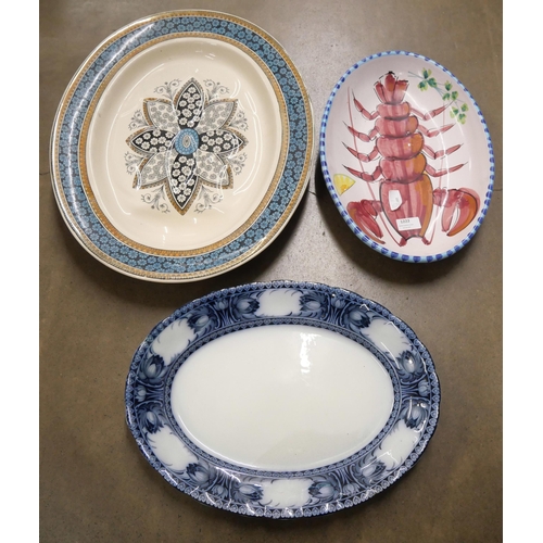 1222 - A Copeland meat plate, a Wedgwood blue and white meat plate and an Italian lobster dish **PLEASE NOT... 