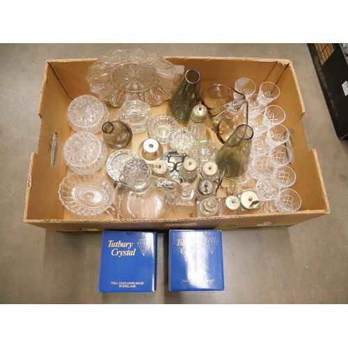 1226 - A set of Brierley crystal drinking glasses, Stuart Crystal glasses, two Tutbury crystal pots, boxed,... 