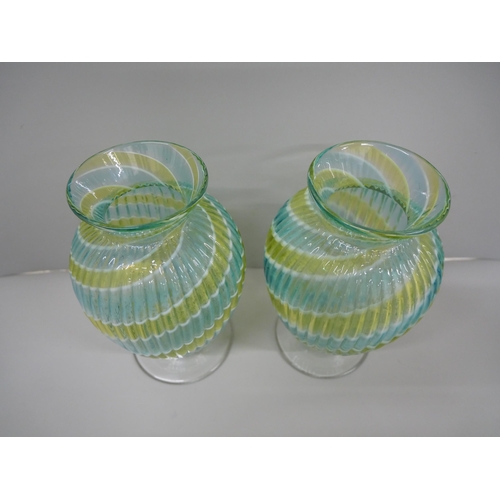603 - A pair of Stourbridge glass vases, 20cm