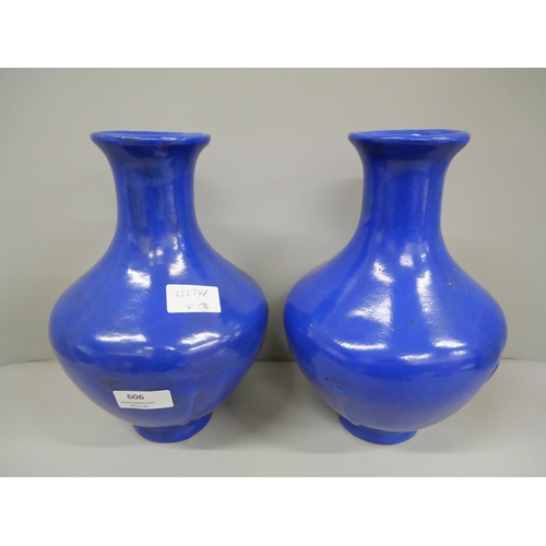 606 - A pair of cobalt blue vases, 26cm