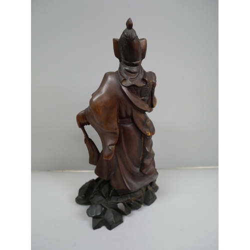 616 - A vintage Chinese warrior god, hand carved wood sculpture, 26cm