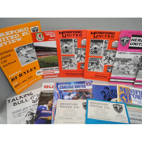 623 - Twenty Hereford United football programmes (home and away) 1955 onwards including 1990 Welsh Cup Fin... 