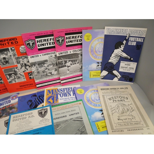 623 - Twenty Hereford United football programmes (home and away) 1955 onwards including 1990 Welsh Cup Fin... 